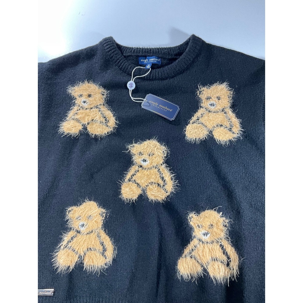 Simply Southern Black Teddy Bear Fuzzy Knit Crewneck Sweater L - Picture 4 of 8